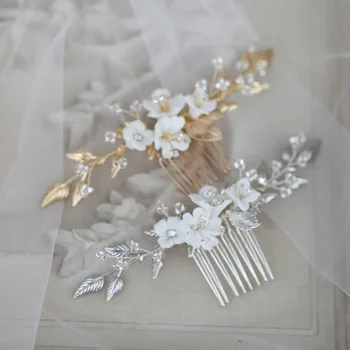 Wedding Hair Pin Smykker Blad I Blomsten Prom Party Hovedklæde Brude Hår Kam Tilbehør Til Kvinder
