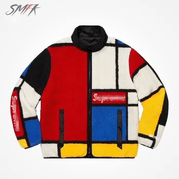 20FW Colorblocked polar fleece-dobbelt-sidet kontrast farve fortykkelse fleece jakke Kode S17
