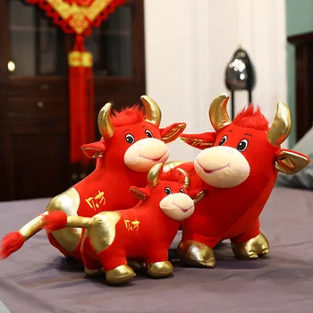 2021 OKSE År Kawaii Kina Kjole Mascot Ko Plys bull i Tang passer Blødt Legetøj Kinesiske nytår Fest Dekoration Gave