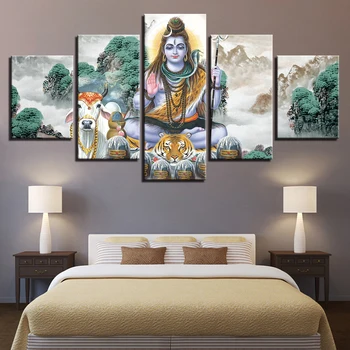 Værelses Væg Kunst, Billeder Indretning 5 Stykker HD Udskrivning af Hinduistiske Gud Herren Shiva Og Dyr Hest Natur Plakat Modulære Lærred Malerier