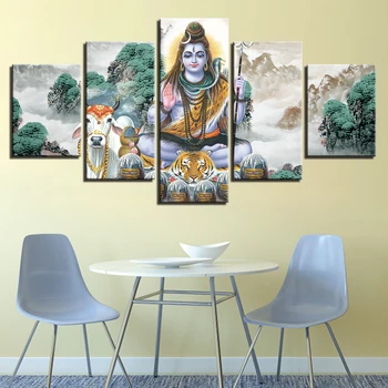 Værelses Væg Kunst, Billeder Indretning 5 Stykker HD Udskrivning af Hinduistiske Gud Herren Shiva Og Dyr Hest Natur Plakat Modulære Lærred Malerier