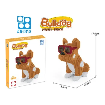 Cool Briller Bulldog Hund Dyr Røde Pet DIY 3D-Model Mini Små Blokke Diamant byggesten for Børn