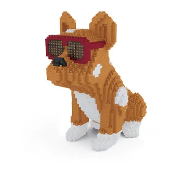Cool Briller Bulldog Hund Dyr Røde Pet DIY 3D-Model Mini Små Blokke Diamant byggesten for Børn