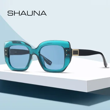 SHAUNA Retro Square Solbriller Kvinder Brand Designer Vintage Blå Briller Nitter Mænd Sol Briller Nuancer UV400