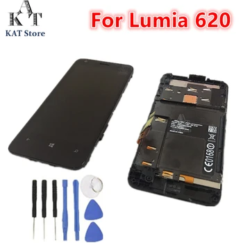 KAT Oprindelige Nokia Lumia 620 RM-846-LCD-Display Sensor Glas Touch Screen, Digitizer Assembly Med Ramme Reservedele