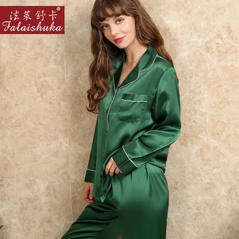 19 momme Elegant naturlig silke pyjamas sæt kvinder med lange ærmer Ædle Ren farve naturlig silke pyjamas kvinder nattøj