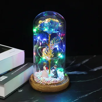 Ny Romantik Evige Blomster Glas Cover Dyr steg Skønheden og Udyret Galaxy Steg LED-Lampe Mor Valentins Dag Gave