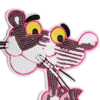 Nye Ankomst Pink Leopard Sequined Patches til Tøj, Tasker Sy på Tøjet, Tilbehøret Store Tegnefilm Dyr Pailletter Patch 2PCS/masse
