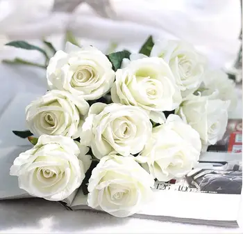 Enkelt Stilk, Blomst Rigtige Touch Materiale Kunstige Blomster Rose Buket Bryllup Home Party Dekoration