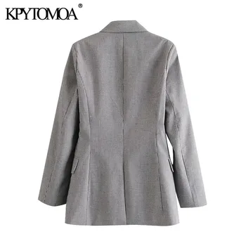 KPYTOMOA Kvinder 2021 Mode Dobbelt Breasted Ind Blazer Vintage Pels Lange Ærmer, Lommer Kvindelige Overtøj Smarte Toppe