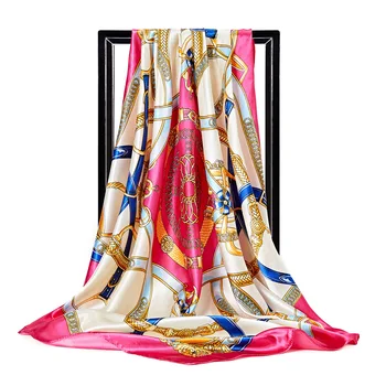 2020 Luksus Mærke 90CM Bandana Fast Stof af Silke Tørklæder Printet Tørklæde KVINDER chiffon hijab infinity tæppe poncho