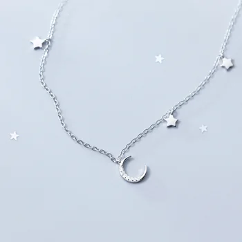925 Sterling Sølv Stjerne Moon Halskæde Til Kvinder, Piger Studerende Kvindelige Kære Søde Mode Choker Halskæder Smykker Tilbehør