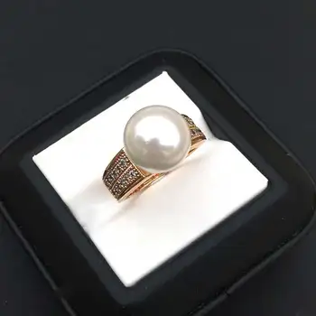 CSJ Nye design perle ringe Runde 12MM hvid shell Pearl Perler, Store Ringe for Kvinder parti Luksus